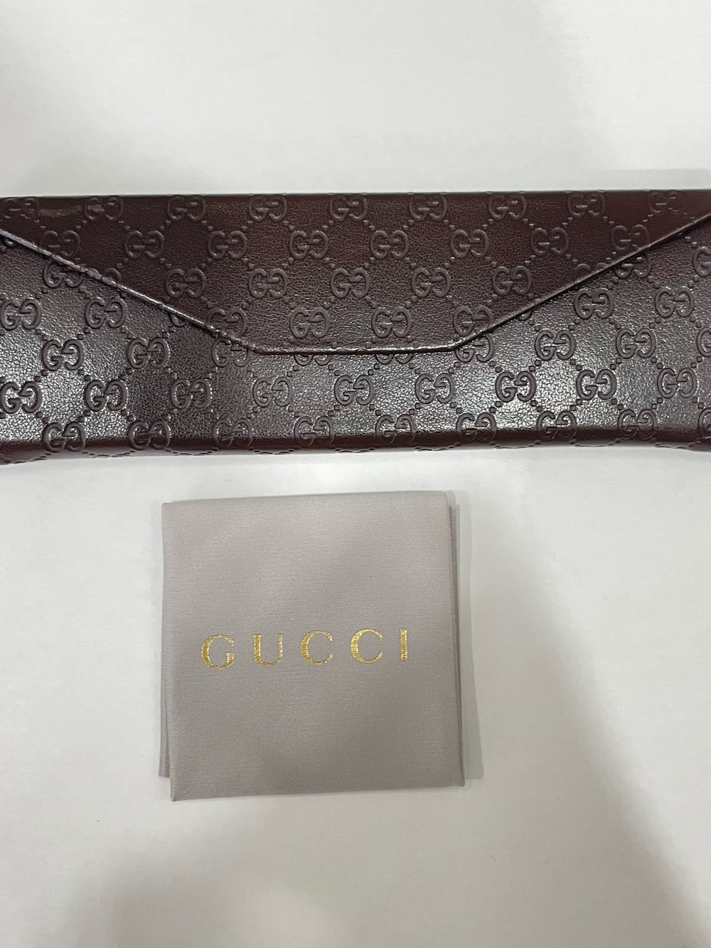 Gucci Brown Embossed GG Leather Sunglasses Envelope Case with Dust Cloth